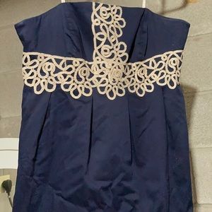 Lilly Pulitzer Navy and gold strapless dress